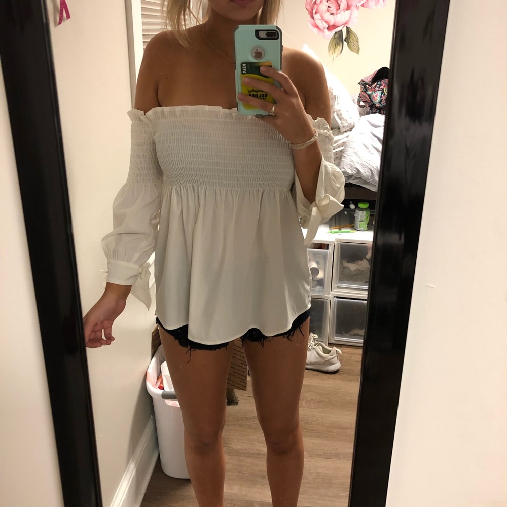 White flowy off the shoulder top